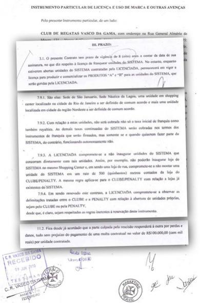 Partes do contrato entre Vasco e a SPR, assinado em maio de 2010: metas, multa e tempo de contrato longo