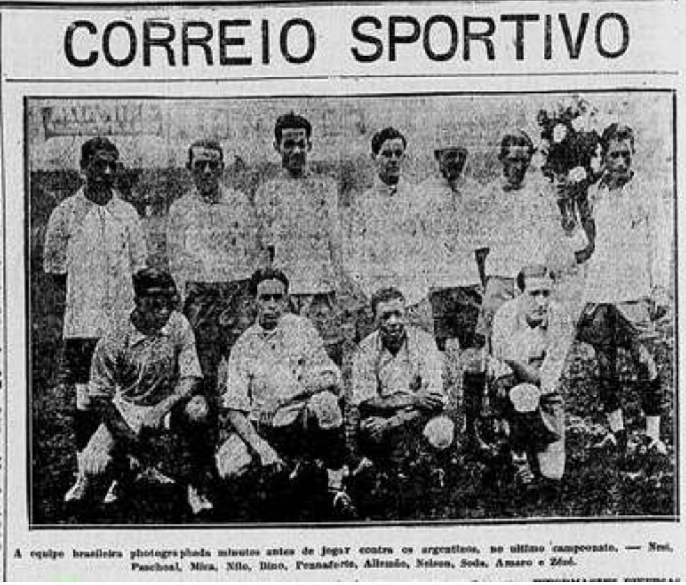 Nelson da Conceição, goleiro do Vasco, na seleção brasileira em 1923 — Foto: Acervo da Biblioteca Nacional