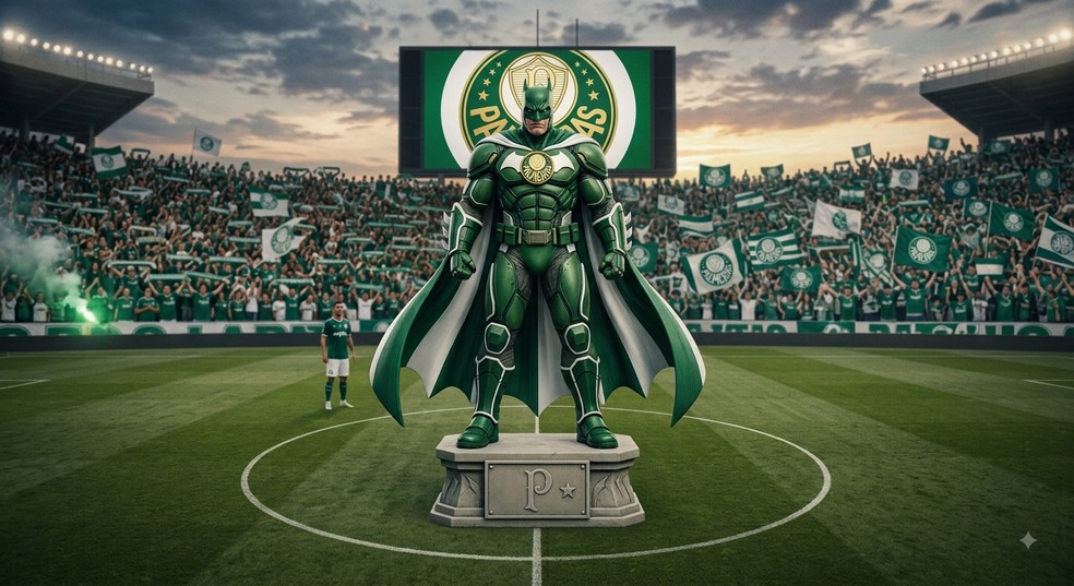 Batman com as cores do Palmeiras feito por IA &mdash; Foto: Montagem feita por IA